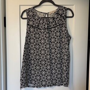 Loft Black and White Patterned Sleeveless Top